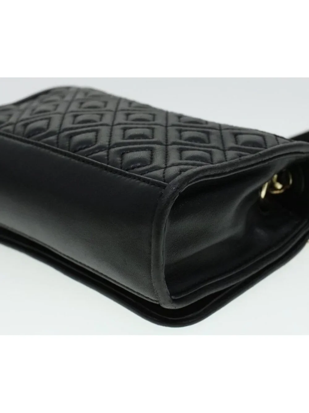 Authentic TORY BURCH Chain Shoulder Bag Leather Black